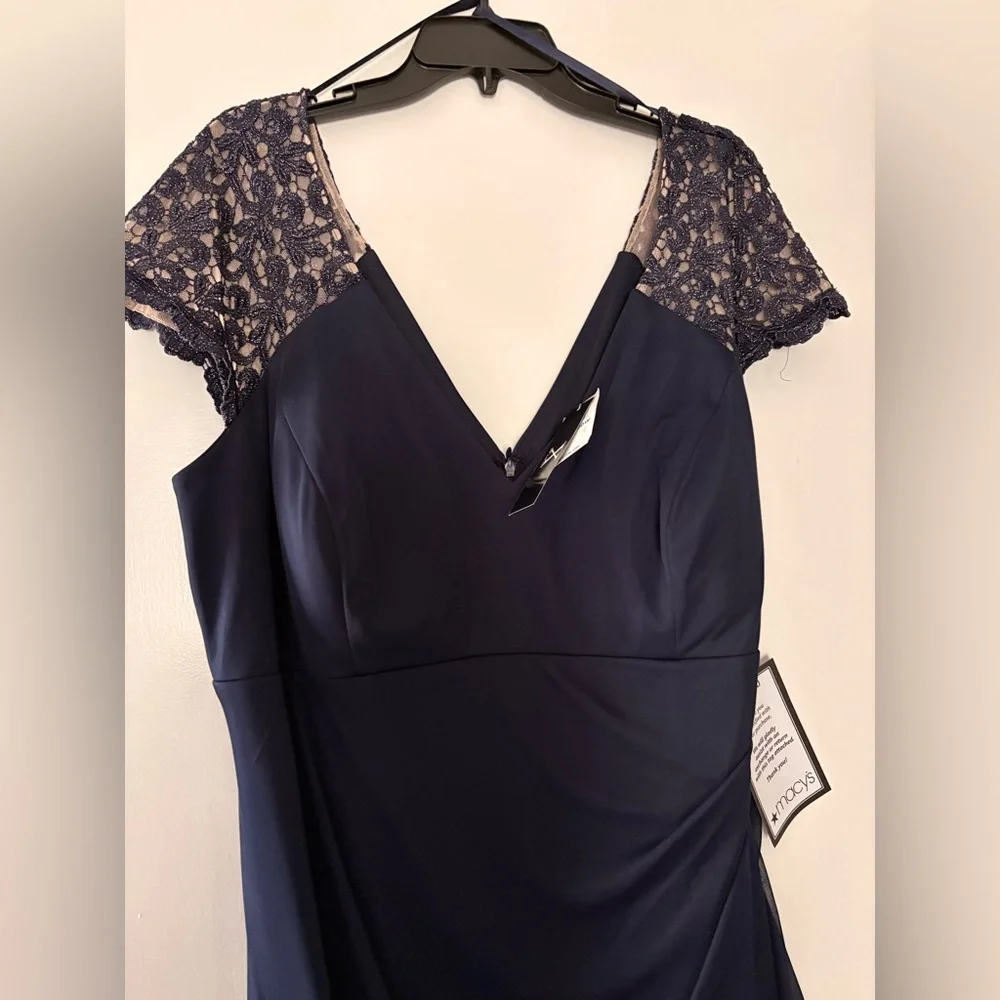 Xscape Asymmetrical Navy Dress. 20W - Picture 4 of 7